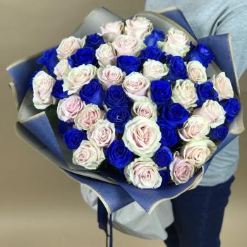 Белая и Синяя Роза 51шт 70см (Эквадор)